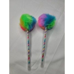 (2) Multicolor Rainbow Pom Ink Pens New